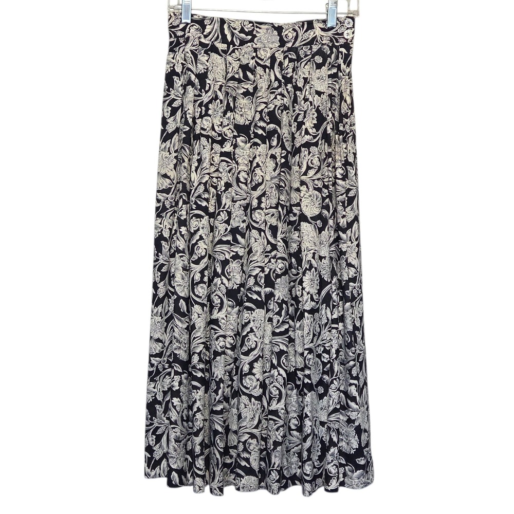 Jones New York 90s Floral Pleated Midi Skirt Size 4 Vtg Romantic Dark Academia